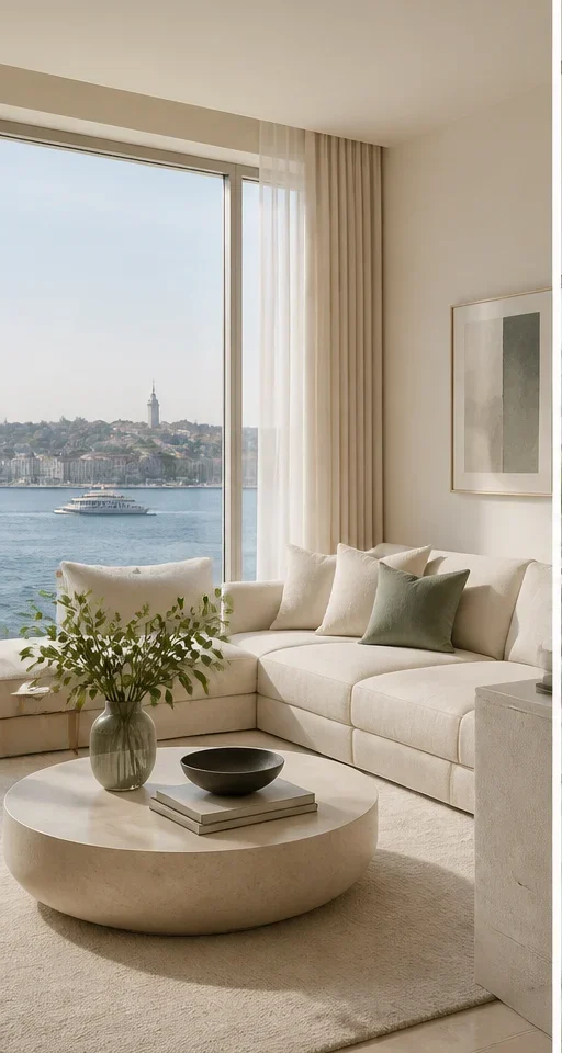 Boğaz manzarasına açılan sade ve ferah bir yaşam alanı